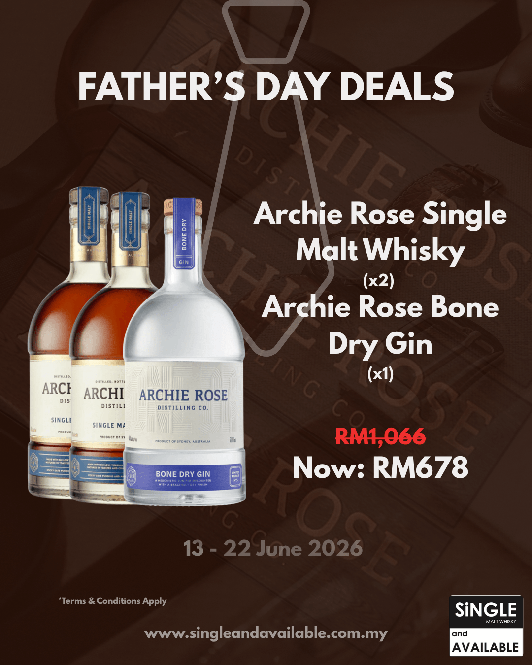 Father's Day Bundle Archie Rose Single Malt x3 & Rose Bone Dri Gin x1