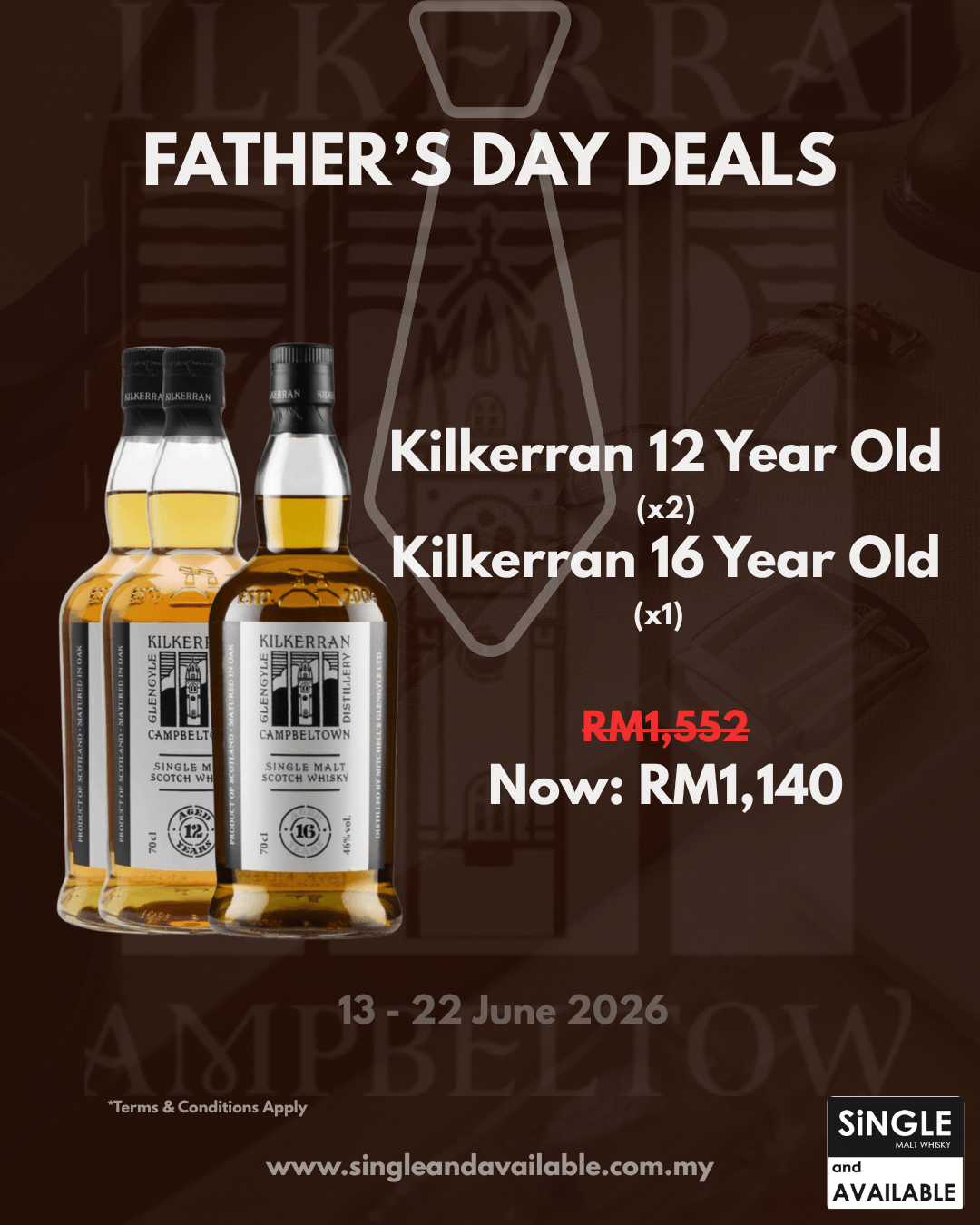 Father's Day Bundle Kilkerran 12 Year Old x3 & 16 Year Old x1